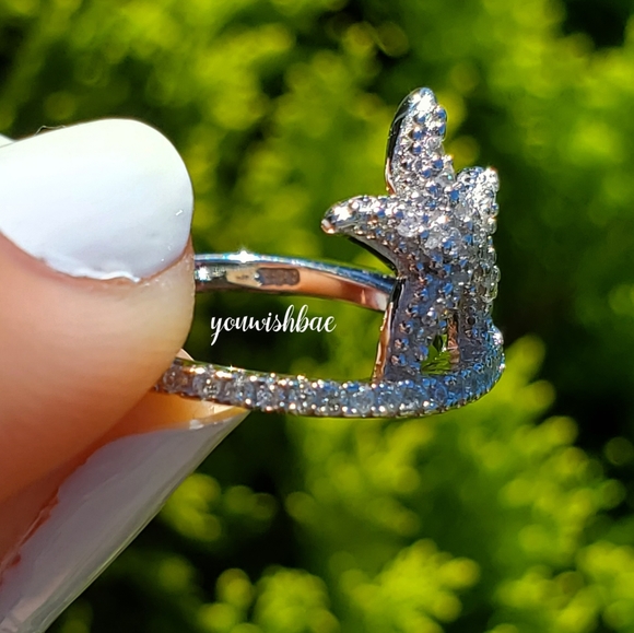 Starfish Ring Diamond Sterling Silver Size 9 Wave Ring Beach Ring Star Ring - Picture 5 of 5